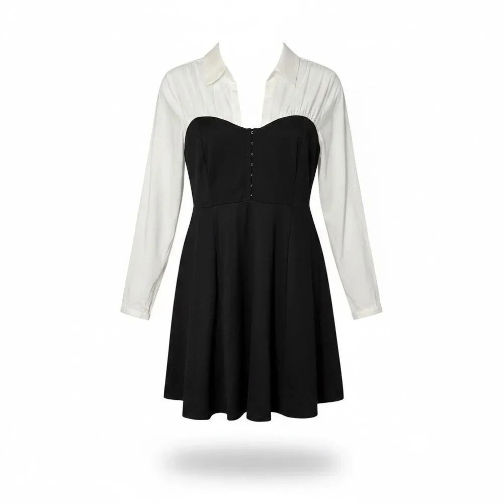 Torrid Mini Poplin Top Ponte Bustier Shirtdress Black & White Size 2 Long Sleeve